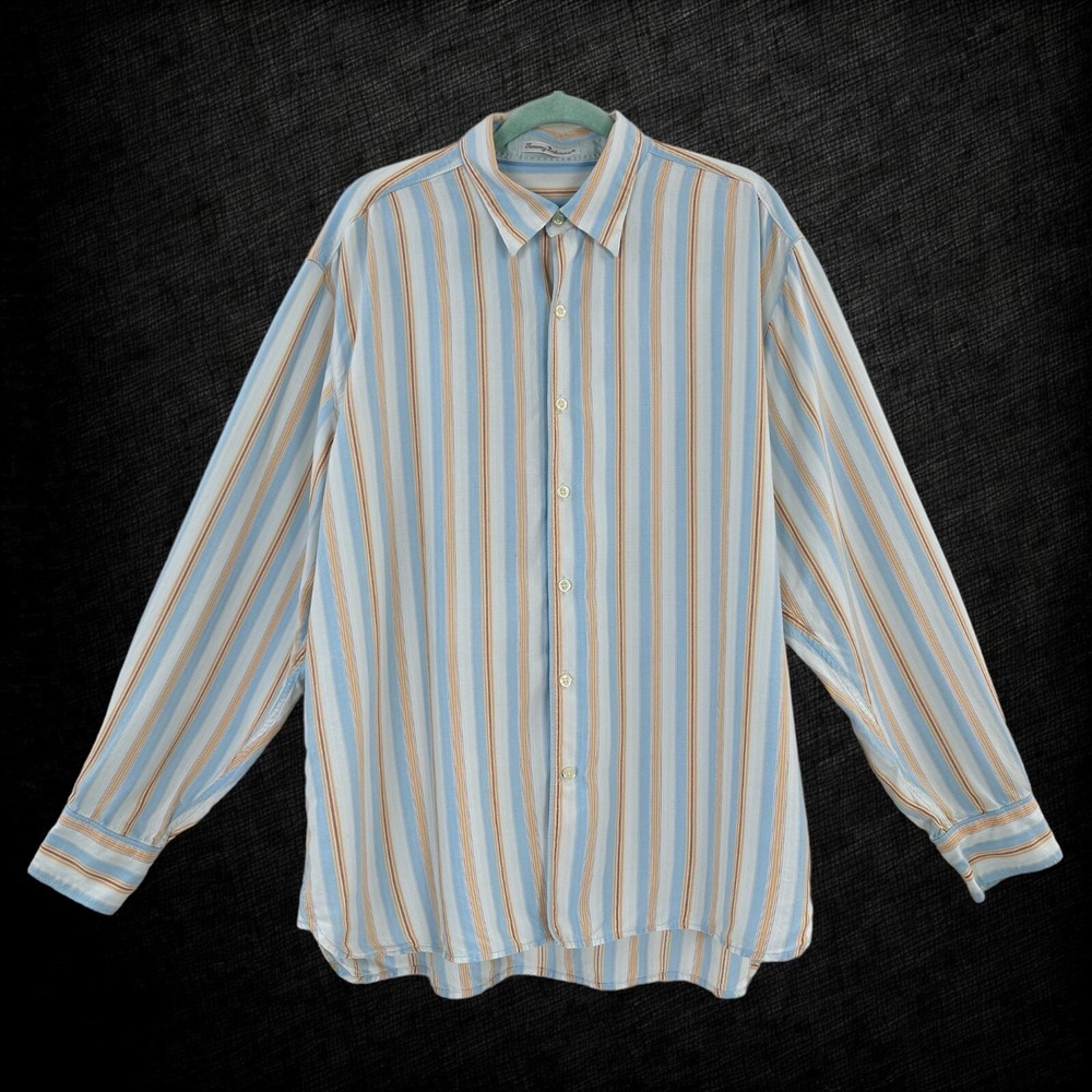 Tommy Bahama Striped Shirt Mens XL Blue Orange Button Up Long Sleeve Coastal